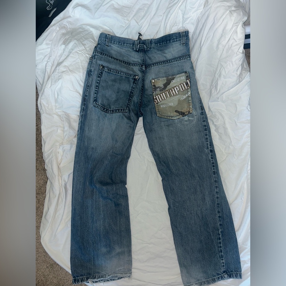 South Pole Boys Relaxed Blue Jeans with Camouflage Pocket, fits women’s 4-6